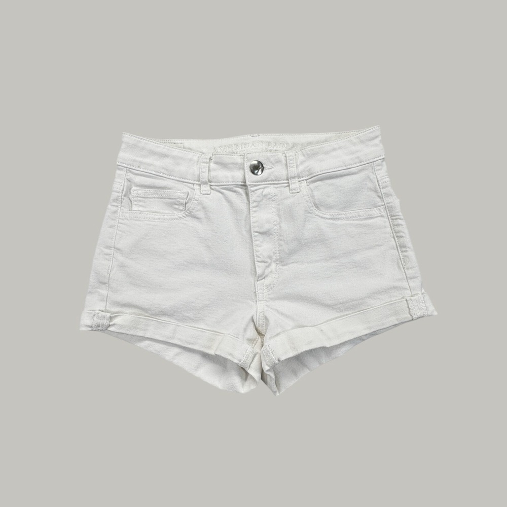 American Eagle Hi-Rise Shortie White Denim Jean Shorts Womens 6 Super Stretch